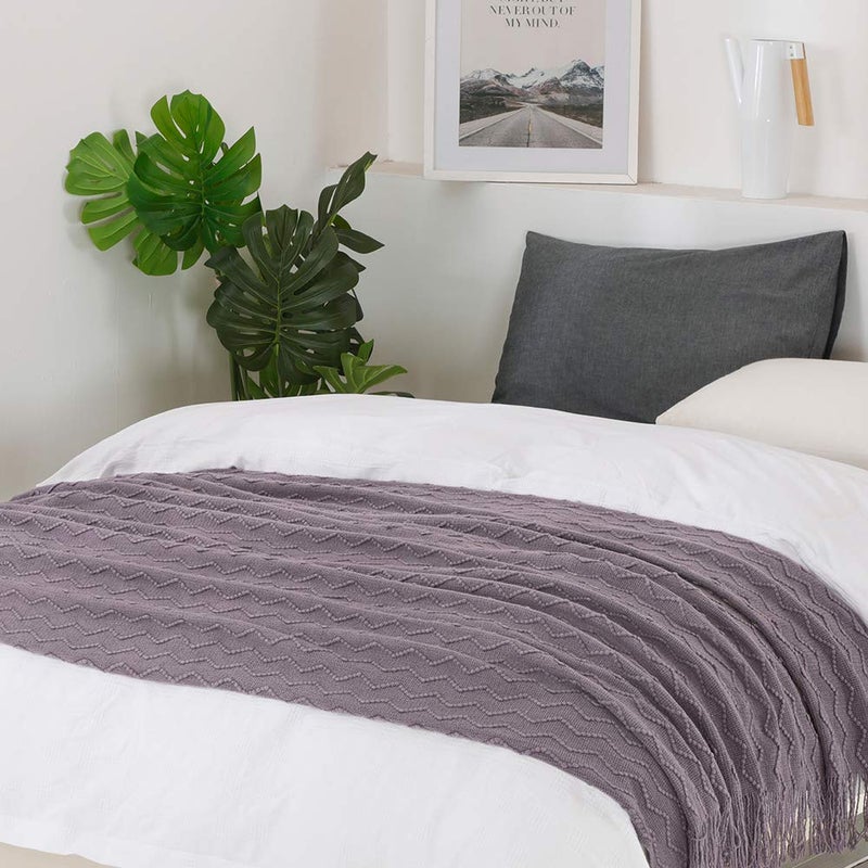 BOURINA Dark Lavender Throw Blanket 50x60 Inches Throw Textured Solid Soft Sofa Couch Decorative Knitted Blanket - Image 4
